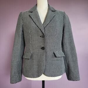 Talbots Black & White Textured Stripe Clover Leaf Lapel Buttoned Blazer